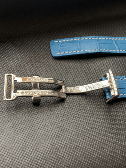 Breitling 22MM blue Croc leather Deployment Watch Strap Steel Buckle For Breitling Watch